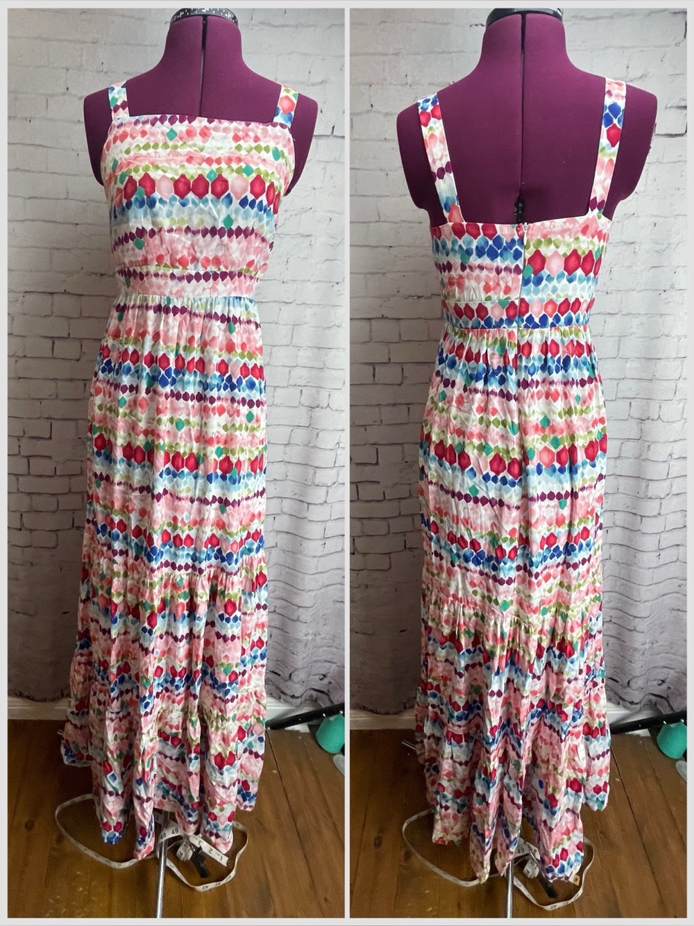 MiAmi size XS Alexis maxi dress white with colorful splotches